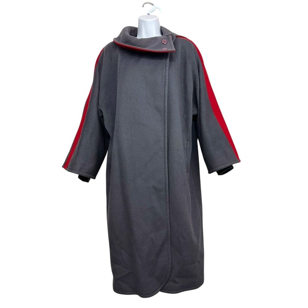 Vtg Jill Jr Wool Cape Long‎ Wide Sleeves Women Sz 7 Gray Red Classic Colorblock